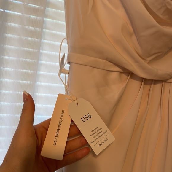 Modest champagne long bridesmaid dress with slit VB1003 - Picture 3 of 4